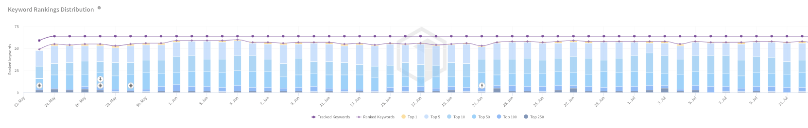 Keywords Rankings Distribution over time by TheTool