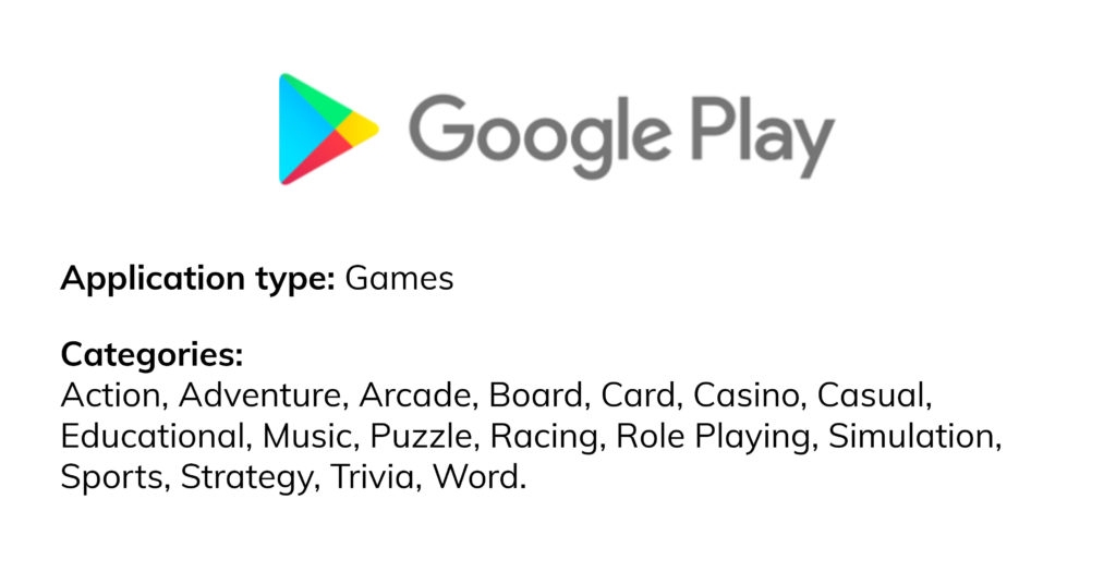 Google Play Store game cartegories