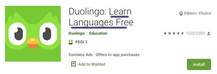 Duolingo ASO title Google Play